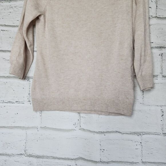Banana Republic Beaded Crew Neck Sweater Tan small wool blend 3/4 sleeve - Picture 2 of 12